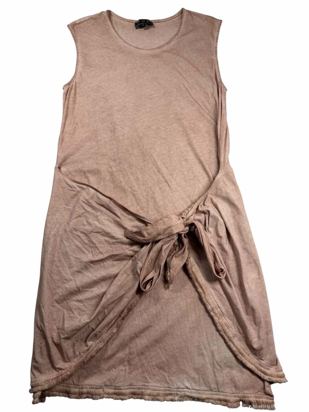 POL Women’s S Mineral Wash Draped Tie Front Midi Dress Boho Raw Hem
